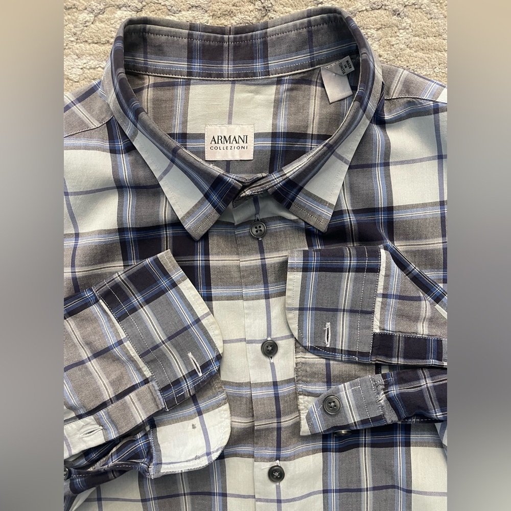 Armani Collezioni All cotton checkered dress shirt Size XL